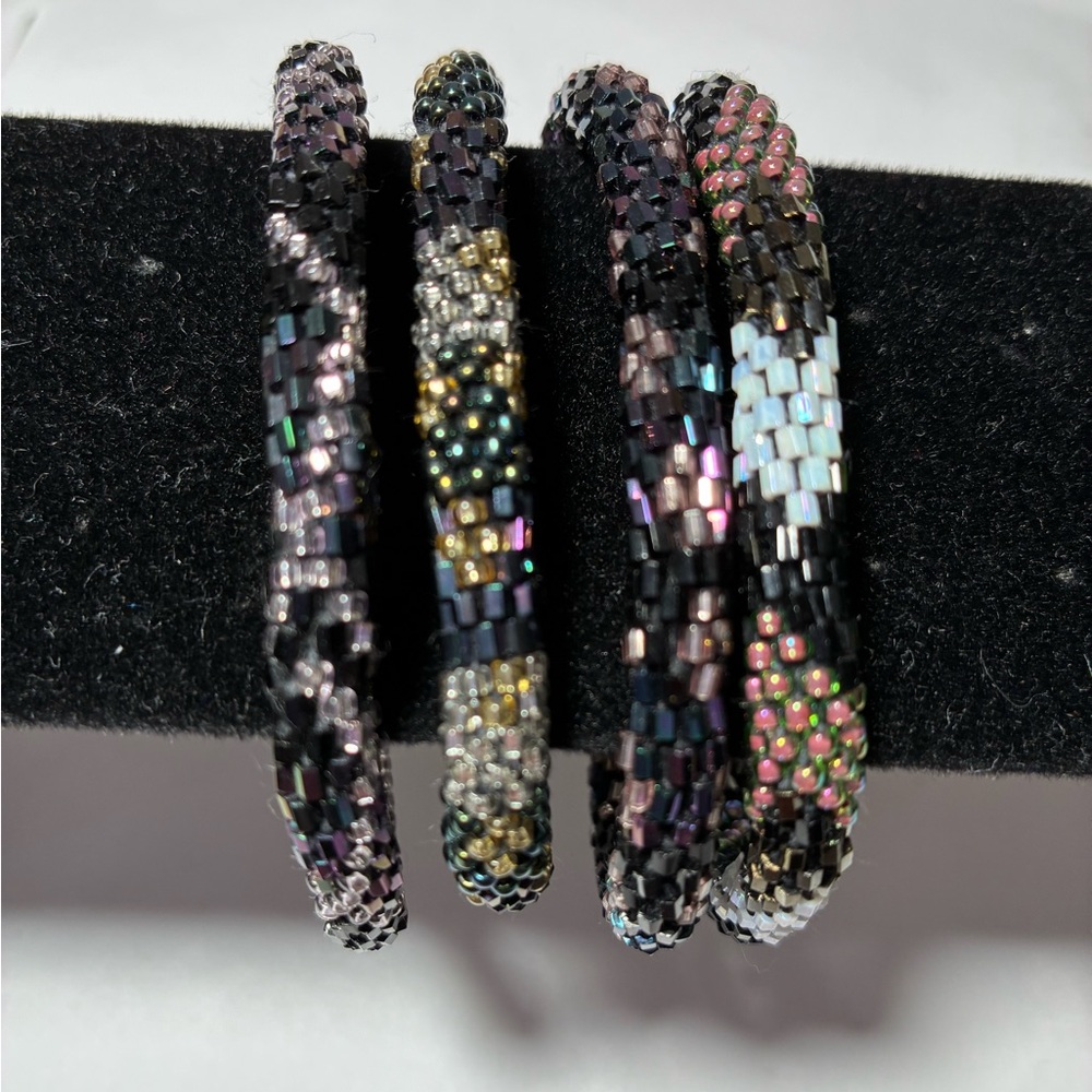 Nepal Beaded Bracelet Set Black and Multicolored